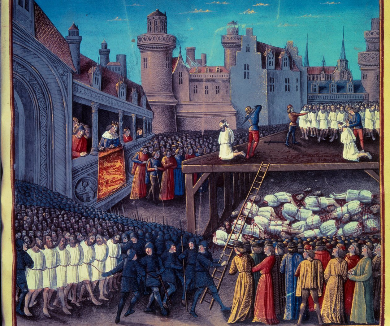 Richard Löwenherz (1157-1199) lässt türkische (muslimische) Gefangene während des Dritten Kreuzzugs 1191 festnehmen. Miniatur aus einem Manuskript von Sebastien Mamerot von Unknown artist
