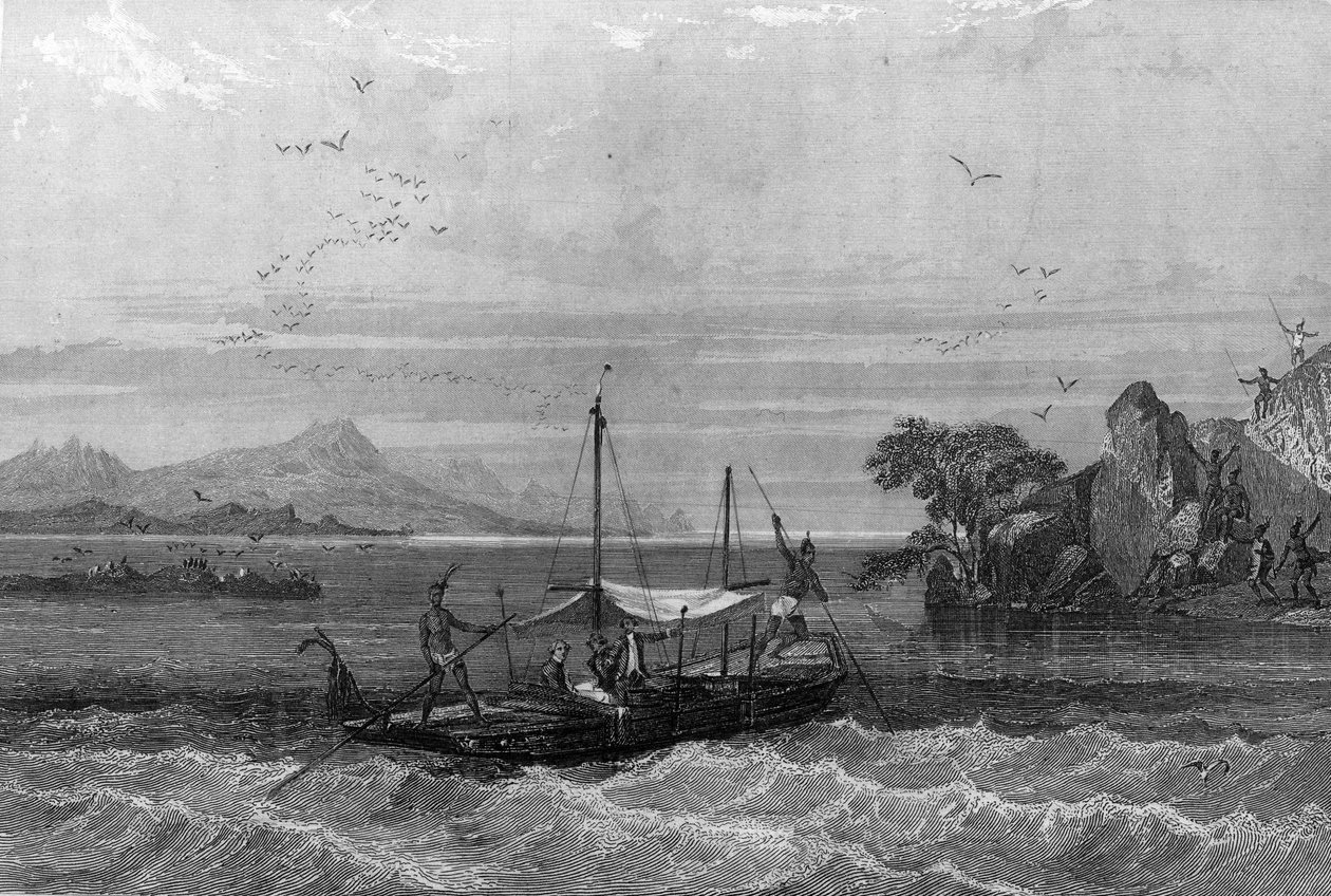 Robert Cavelier de La Salle (1643-1687) erreicht die Mündung des Mississippi, April 1675. In „Histoire générale de la marine“ von Van Tenac. von Unknown artist