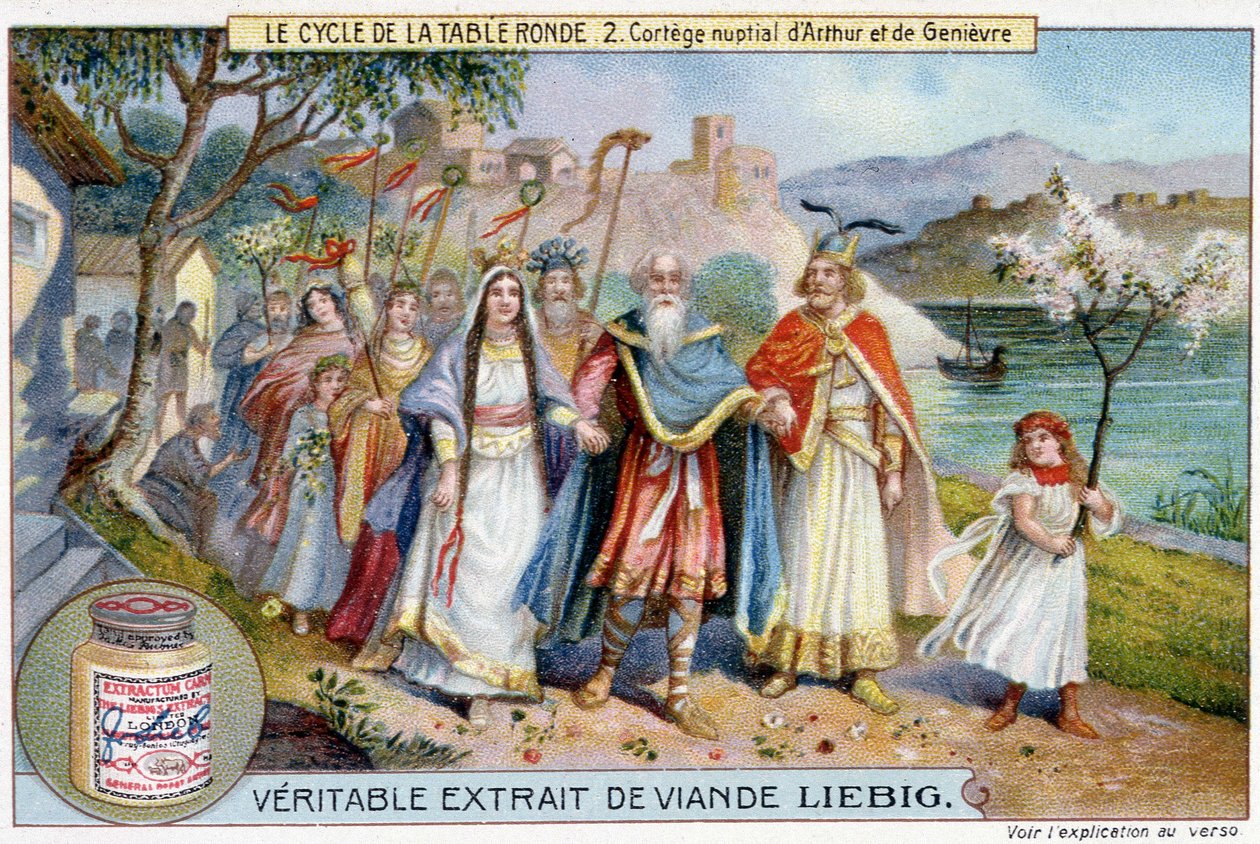 Runder Tisch Zyklus (2): Hochzeitsprozession von König Artus und Juniper, Liebig Chromolithographie, 19. Jahrhundert von Unknown artist