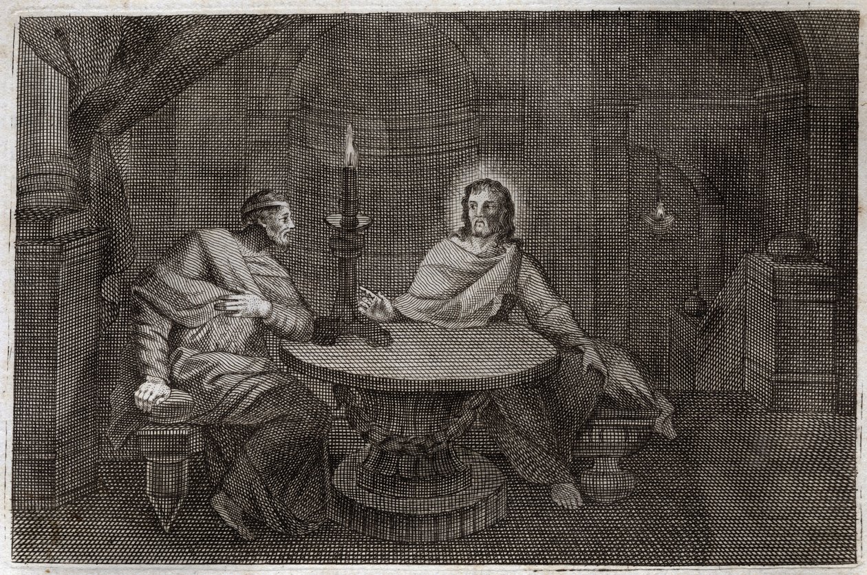 Royaumont-Bibel, Neues Testament: Nikodemus kommt nachts zu Jesus Christus. Illustration von 1811. von Unknown artist