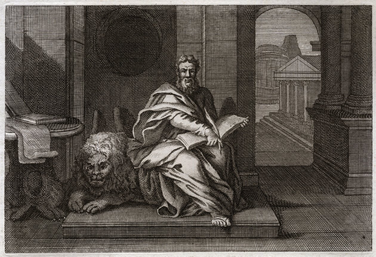 Bibel von Royaumont, Neues Testament: Der Evangelist Sankt Markus mit dem Löwen. Illustration von 1811 von Unknown artist