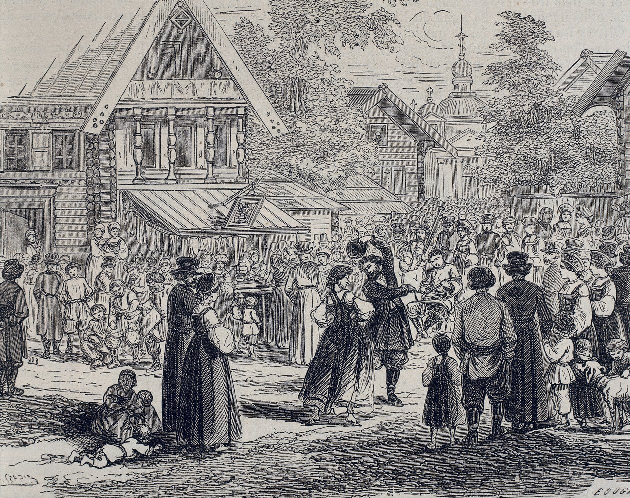 Russland (19. Jh.). Party in einem Dorf. 1879 (Gravur) von Unknown artist