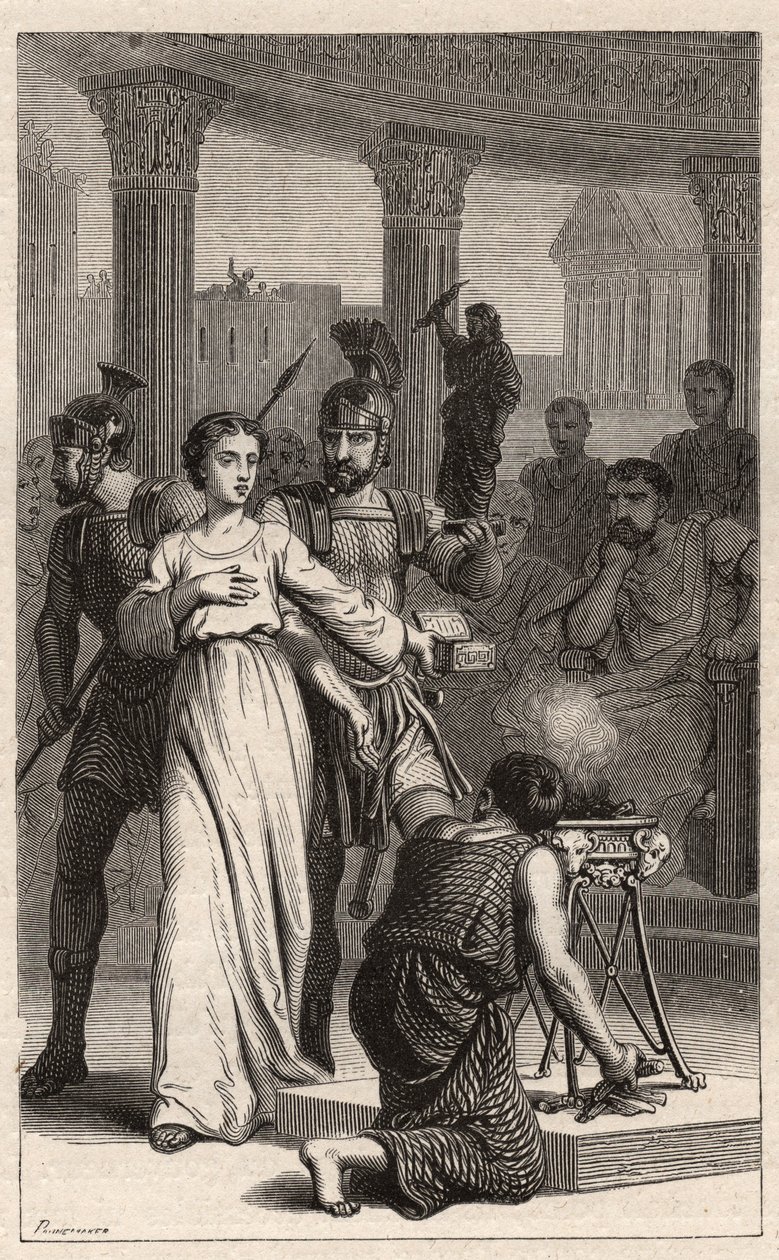 Heilige Blandina - Heilige Blandine (Märtyrerin 177) weigert sich, den Götzen zu opfern - Gravur in „Die berühmten Frauen Frankreichs“ von Oscar Havard - 1886 von Unknown artist
