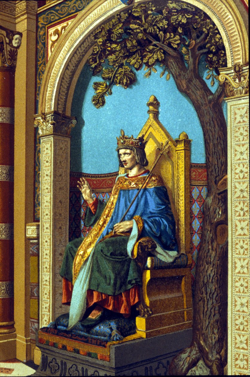Heiliger Ludwig oder Ludwig IX. (1214 - 1270) spricht Recht. Chromolithographie von Unknown artist