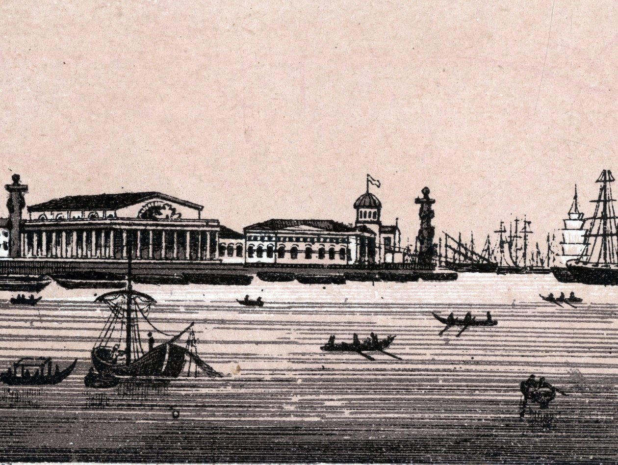 Sankt Petersburg, Russland: Blick auf die Newa und die Börse in „Die Welt illustriert 168 Ansichten“ (Ende des 19. Jahrhunderts) von Unknown artist