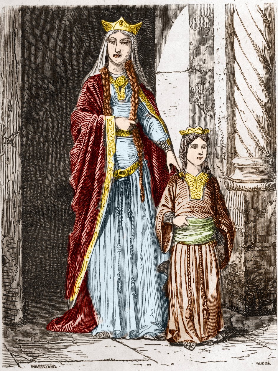 Sainte Bathilde (oder Batilde, Bathylle, Beaudour) (626-680), Königin der Franken mit Clotaire. Gravur in „Histoire De France En Cent Paintings von Paul Lehugeur“ 1891 von Unknown artist