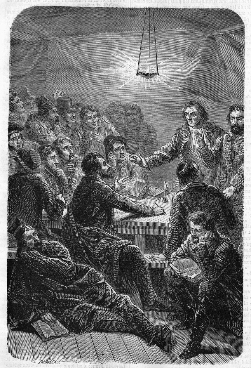 Versammlung (Reunion) der Carbonari. (Charbonnerie oder Carboneria, frühes 19. Jahrhundert). Gravur von 1864. von Unknown artist