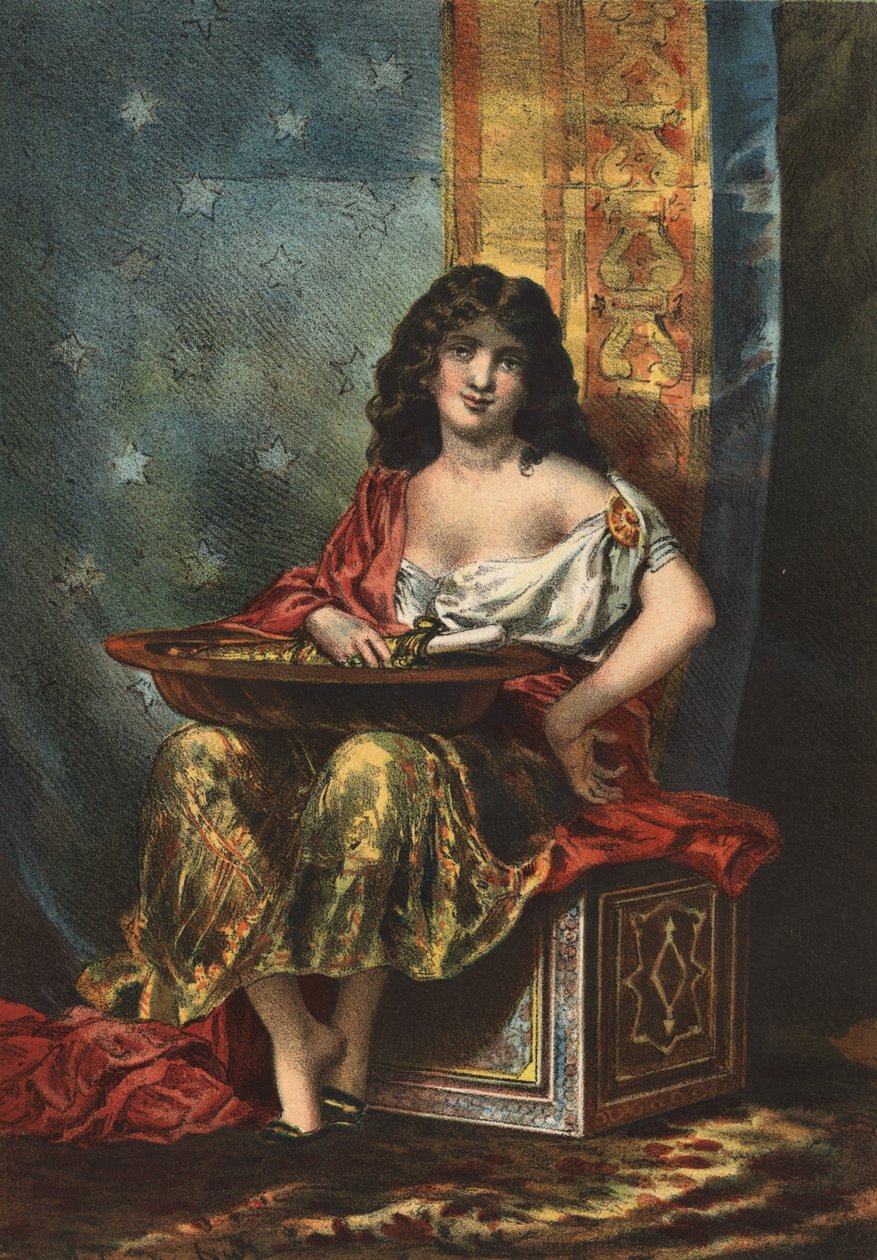 Salome, Prinzessin, Tochter von Herodes und Herodias, Gravur von 1881 in „El Culto de la Hermosura“ von Juan Justo Huguet von Unknown artist