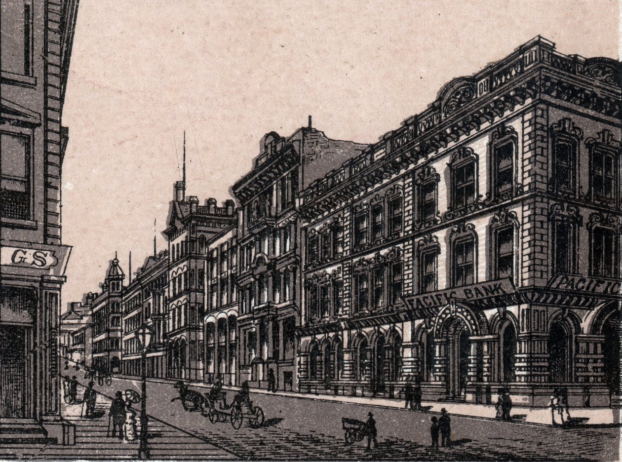 San Francisco, Vereinigte Staaten: Ansicht der Pine Street. in „Die Welt illustriert 168 Ansichten“ Undatiert (spätes 19. Jahrhundert) von Unknown artist