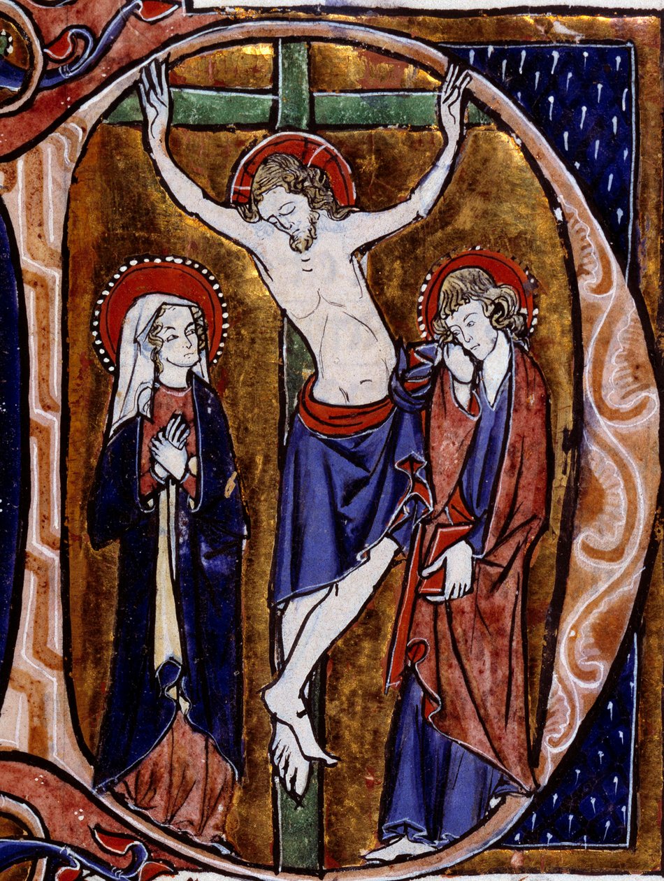 Kreuzigungsszene in einem Briefkopf (Brief D). Miniatur in „Speculum historiale“ von Vincent De Beauvais (12. Jahrhundert) von Unknown artist
