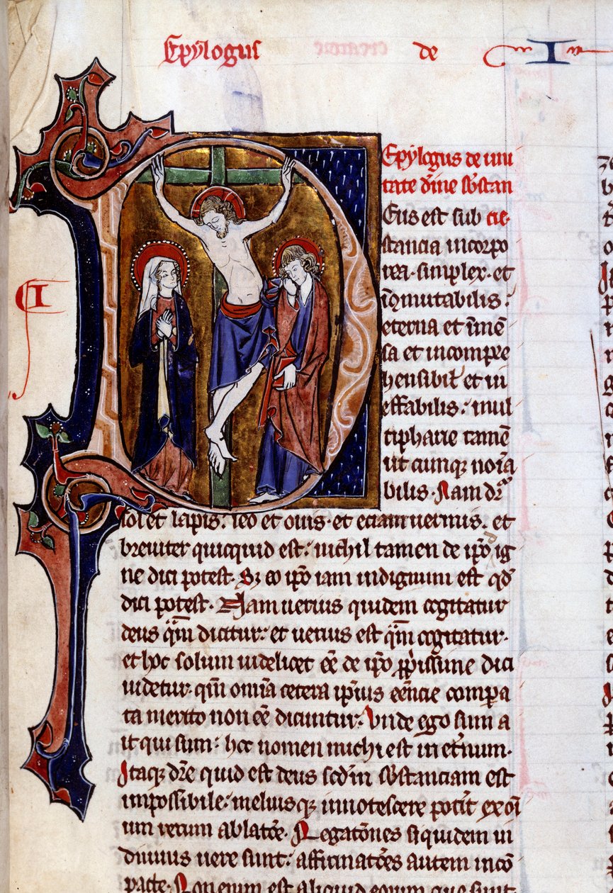 Kreuzigungsszene in einem Briefkopf (Buchstabe D). Miniatur in „Speculum historiale“ von Vincent De Beauvais (12. Jahrhundert) von Unknown artist