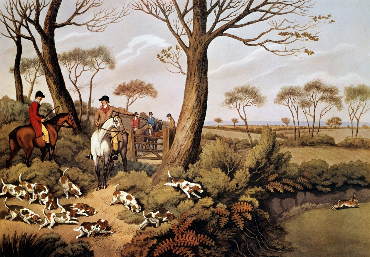 Jagdszene auf Hasen in England. Lithographie des 19. Jahrhunderts Gien, Jagdmuseum von Unknown artist