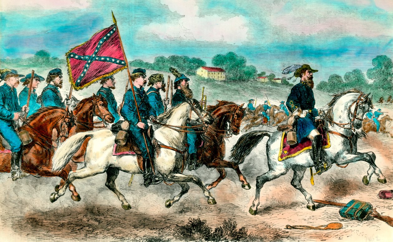 Sezessionskrieg: General Stuart mit der konföderierten Kavallerie im Jahr 1862 von Unknown artist