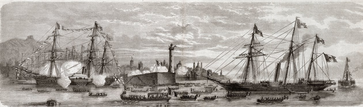 Zweiter Italienischer Unabhängigkeitskrieg, Italienfeldzug von 1859: Napoleon III. (1808-1873) im Hafen von Genua 12.05.1859 - Ankunft der Franzosen in Genua, 12. Mai von Unknown artist