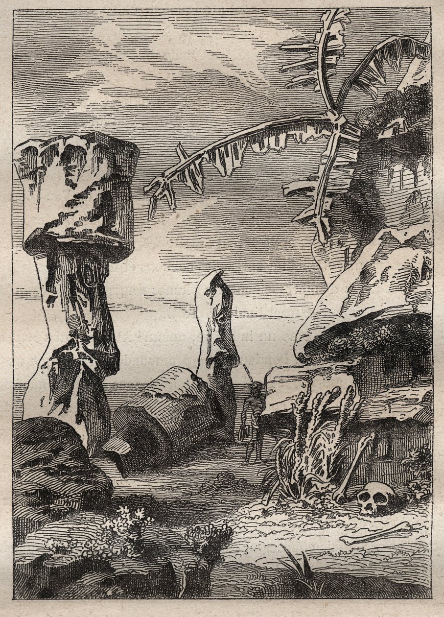 Zweite Reise (1772-1775) von Kapitän James Cook (1728-1779): Monumente der Osterinsel (monumentale Statuen, Moai) - Illustration aus „Die großen Seefahrer des 18. Jahrhunderts“ von Unknown artist