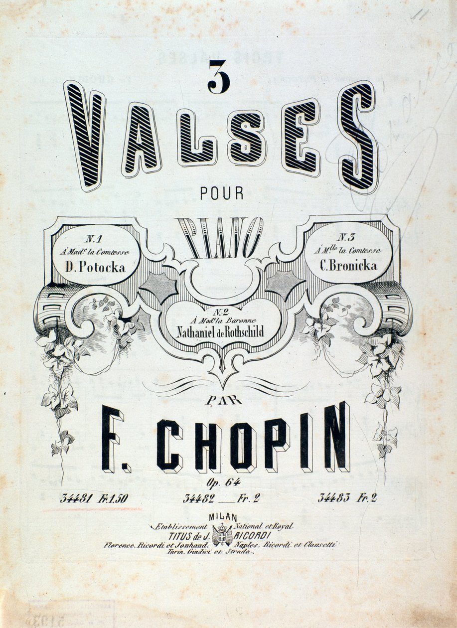 Noten für 3 Walzer für Klavier op. 64, von Frederic Chopin (Frontispiz) von Unknown artist