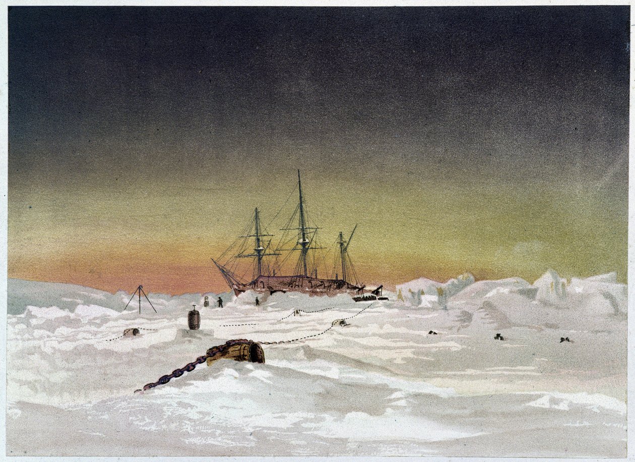 Schiff im Eis - in „The shores of the polar sea, an Arctic expedition narration“ von Unknown artist