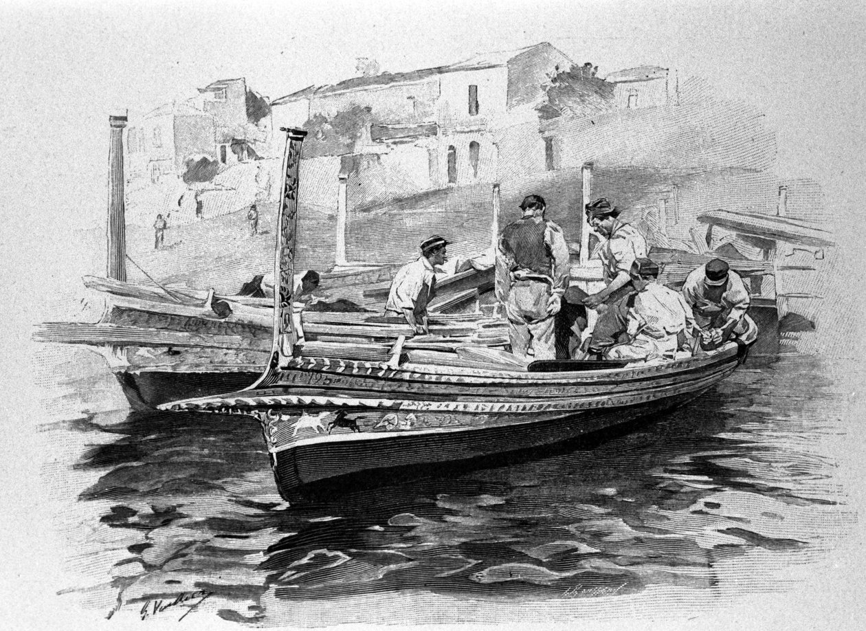 Sizilianische Fischer aus der Region Lipari. Gravur des 19. Jahrhunderts. von Unknown artist