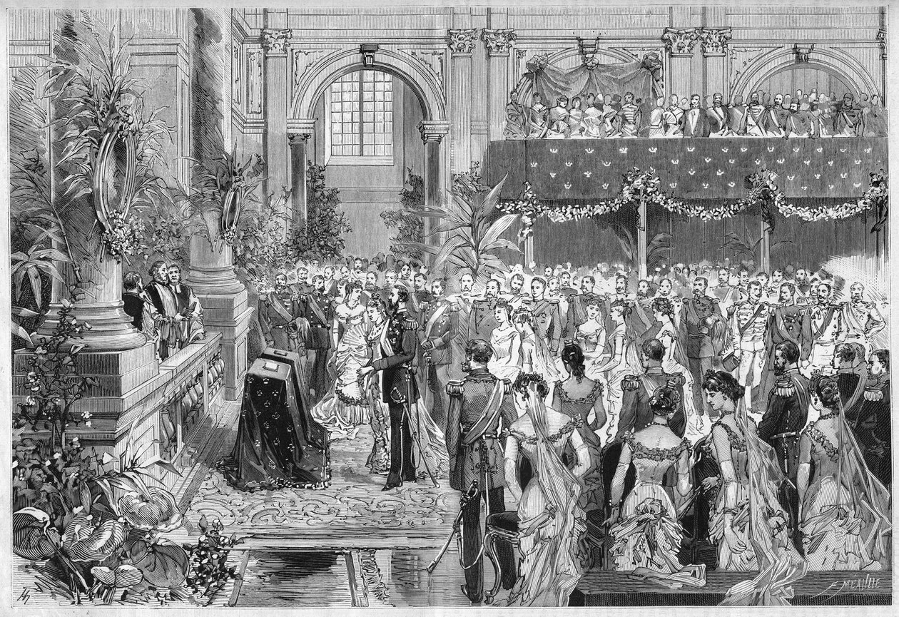 Silberhochzeit des Königs und der Königin von Schweden und Norwegen, Oskar II. (1829-1907) und Sophie von Nassau (1836-1913), 6. Juni 1882. Gravur in „Die illustre Welt“ Nr. 1316 vom 17. Juni 1882 von Unknown artist
