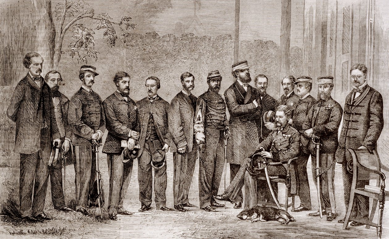 Sir James Hope Grant (1808-1875), ein britischer Soldat und sein Stab während des Zweiten Opiumkriegs, der von 1856 bis 1860 dauerte von Unknown artist