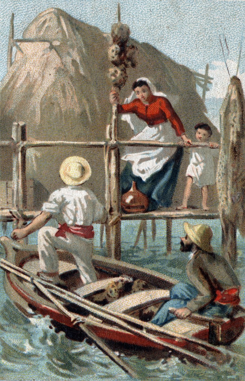 Schwammfischer in Kuba. Chromolithographie des späten 19. Jahrhunderts. von Unknown artist