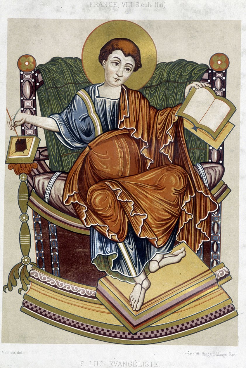 Sankt Lukas Evangelist - Chromo. 19. Jahrhundert nach einem Dokument des 8. Jahrhunderts von Unknown artist