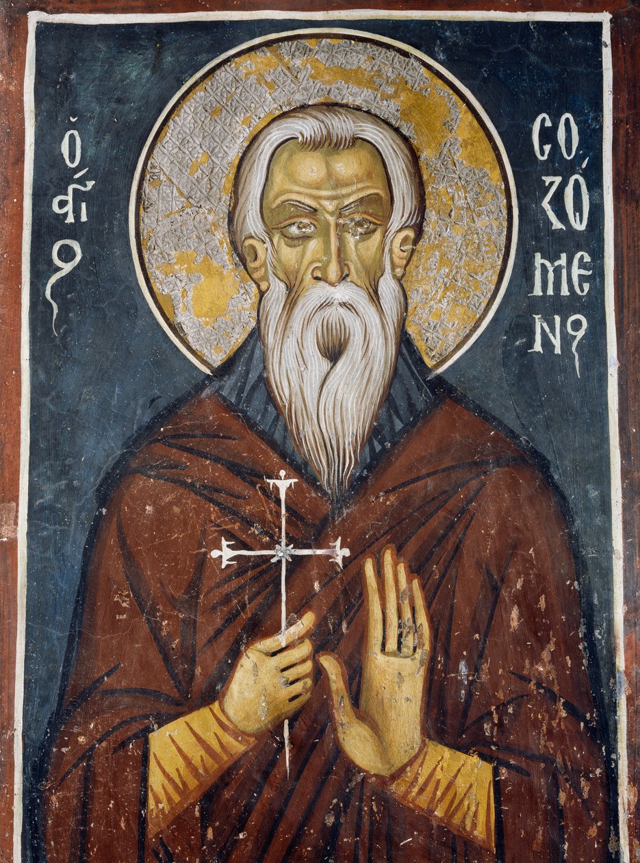 St. Sozomen, erster Heiliger der zypriotischen Kirche, Fresko (1332-1333), byzantinische Kirche Unserer Lieben Frau von Asinou (12. Jahrhundert) (Unesco-Weltkulturerbe, 2001), Troodos-Gebirge, Zypern von Unknown artist