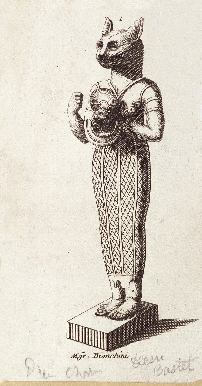 Statue der Göttin des Tanzes, Katzenkopf Bastet (Altes Ägypten). Göttin in der altägyptischen Religion von Unknown artist