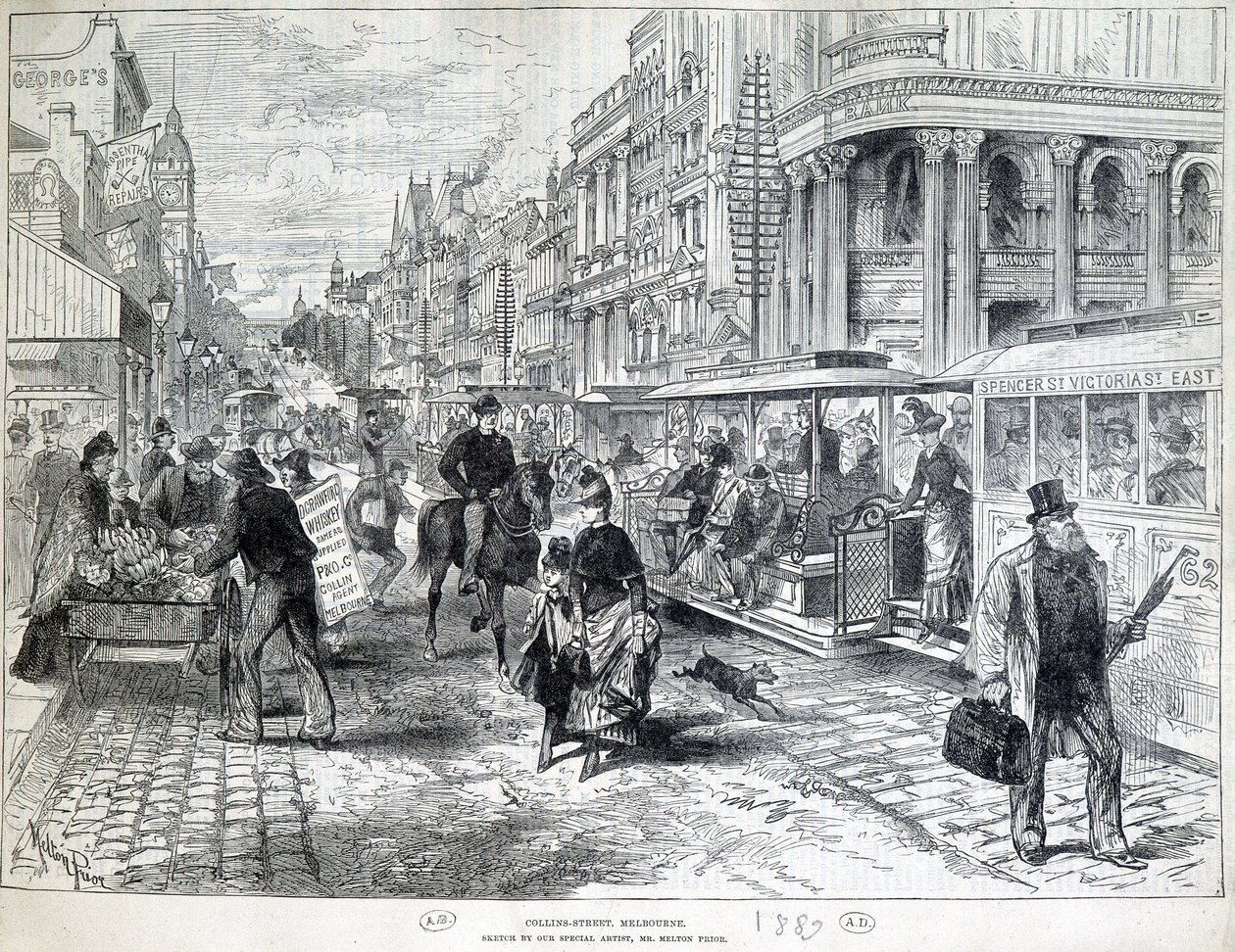 Straßenszenen, Collins Street in Melbourne im Jahr 1889 von Unknown artist