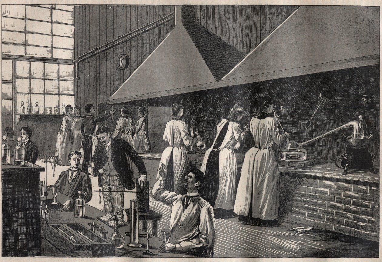 Studenten und Professoren im praktischen Labor des Conservatoire des Arts et Métiers (Arts-et-Métiers) von Paris von Unknown artist