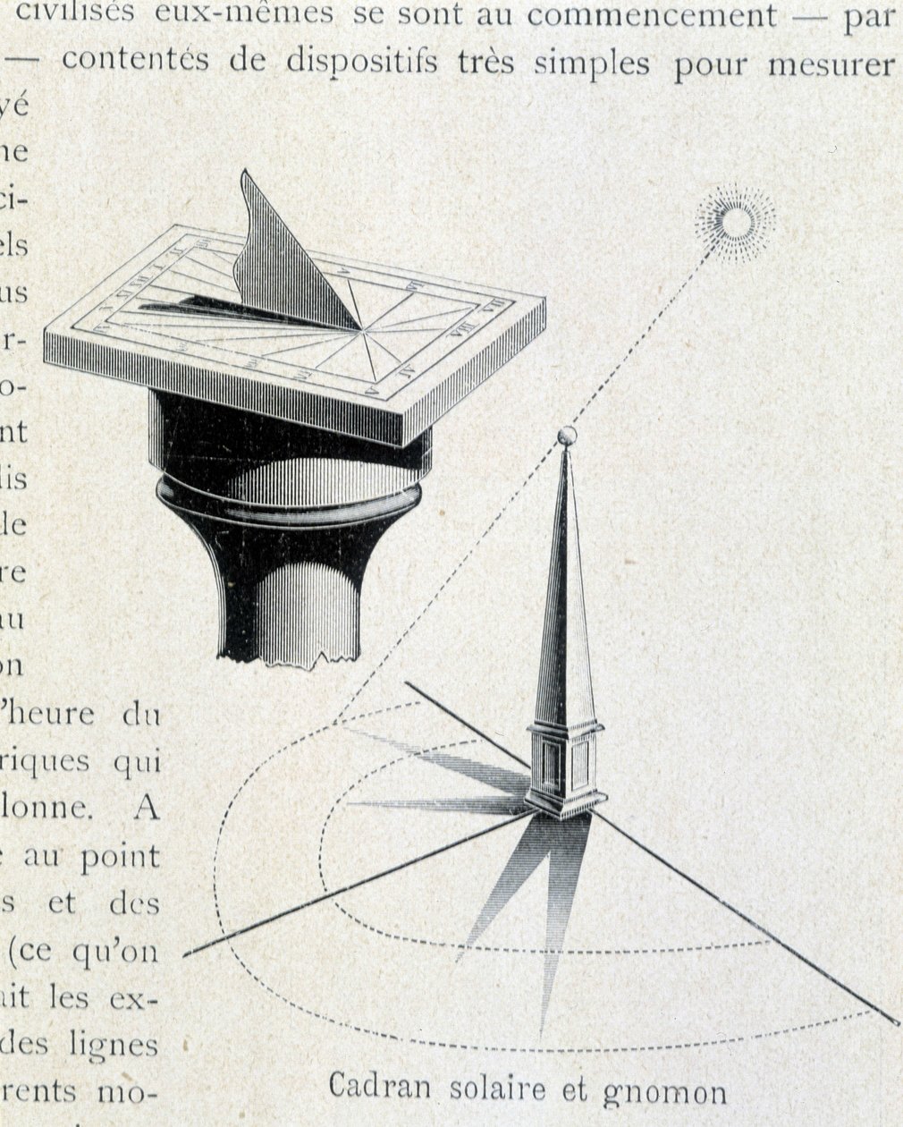 Sonnenuhr und Gnomon (17. Jahrhundert) - Gravur in „Das Universum und die Menschheit“ von Kraemer von Unknown artist