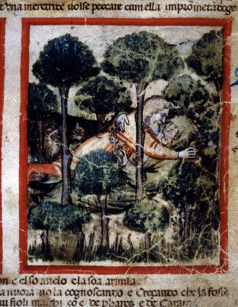 Thamar (Tamar) wird von Amnon (Ammon) besessen. Miniatur aus Codex 212 (oder Padovano Codice oder Bibel von Padua) 1390-1400 Rovigo, Accademia dei Concordi von Unknown artist