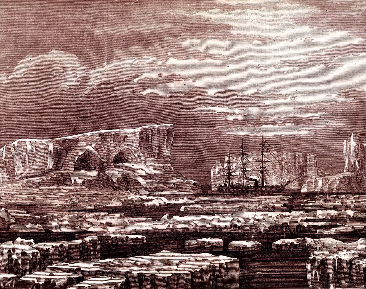 Das Challenger-Boot inmitten der Eisberge von Unknown artist