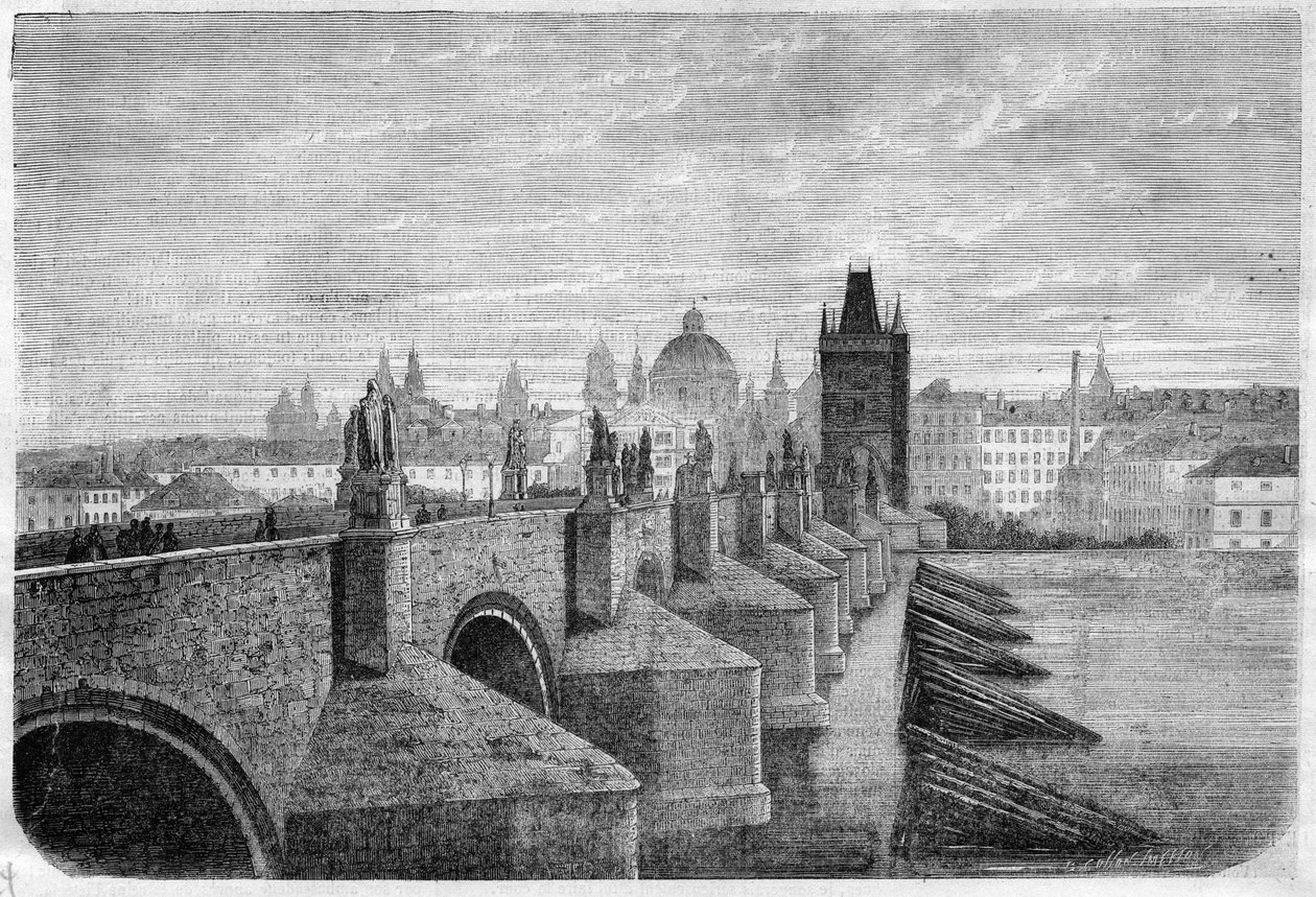 Die Karlsbrücke in Prag - Gravur in „The Illustrous Journal“ von Unknown artist