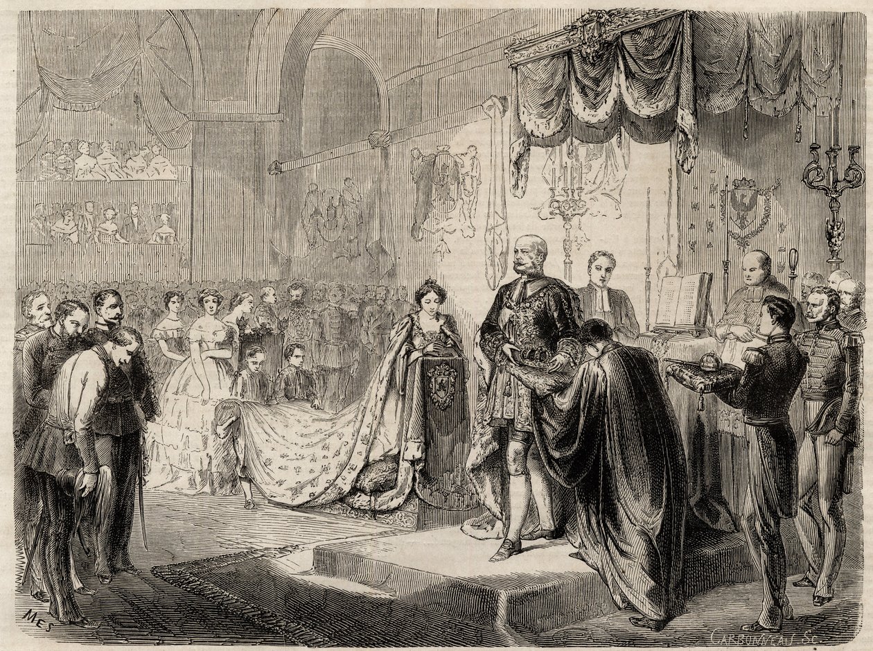 Die Krönung von König Wilhelm I. in Königsberg im Jahr 1861 - Die Krönung des Königs und der Königin von Preußen in der Schlosskirche Königsberg - Wilhelm I. von Preußen - 1861 von Unknown artist