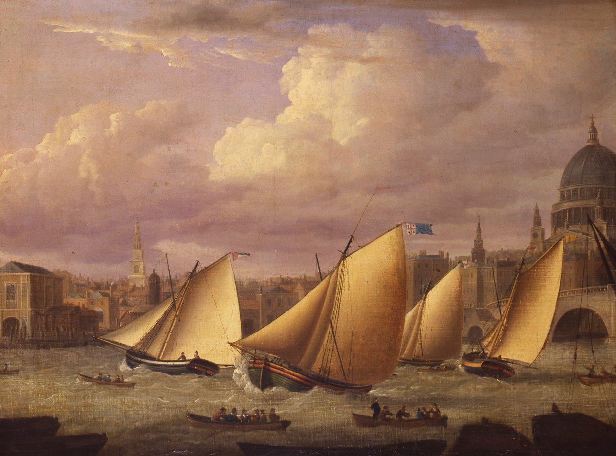 Die Cumberland-Flotte beim Rennen über die London Bridge von Unknown