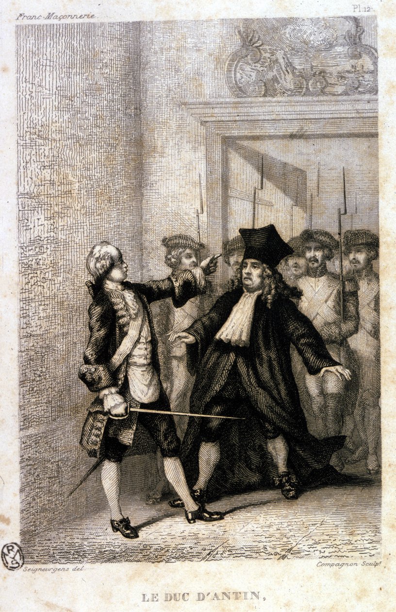 Der Herzog von Antin (Louis Antoine de Pardaillan de Gondrin, Marquis, dann Herzog von Antin) (1665-1736) bei der Provinzialen Freimaurer-Großloge von Unknown artist