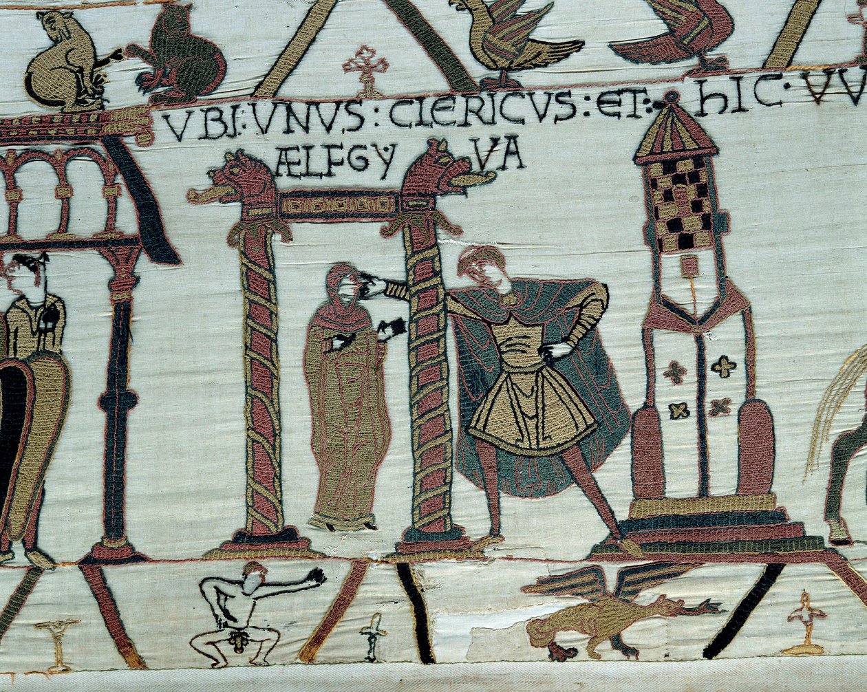 Der Herzog der Normandie, Wilhelm der Eroberer, verspricht seine Tochter Aelfgyve Harold zur Ehe. Detail des Teppichs von Bayeux von Unknown artist