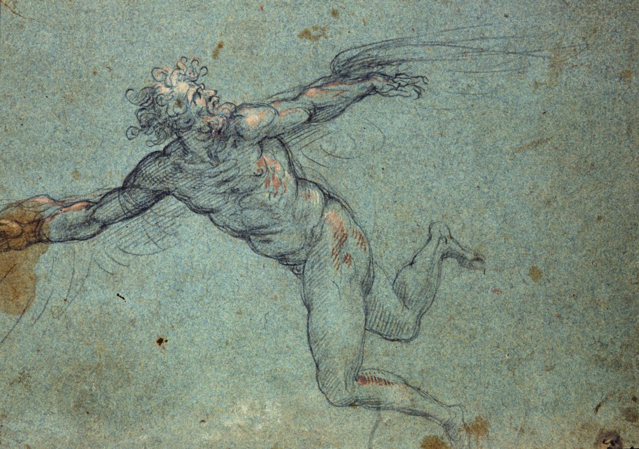 Der Sturz des Ikarus - „Der Sturz des Ikarus“ Zeichnung aus dem 17. Jahrhundert von Unknown artist