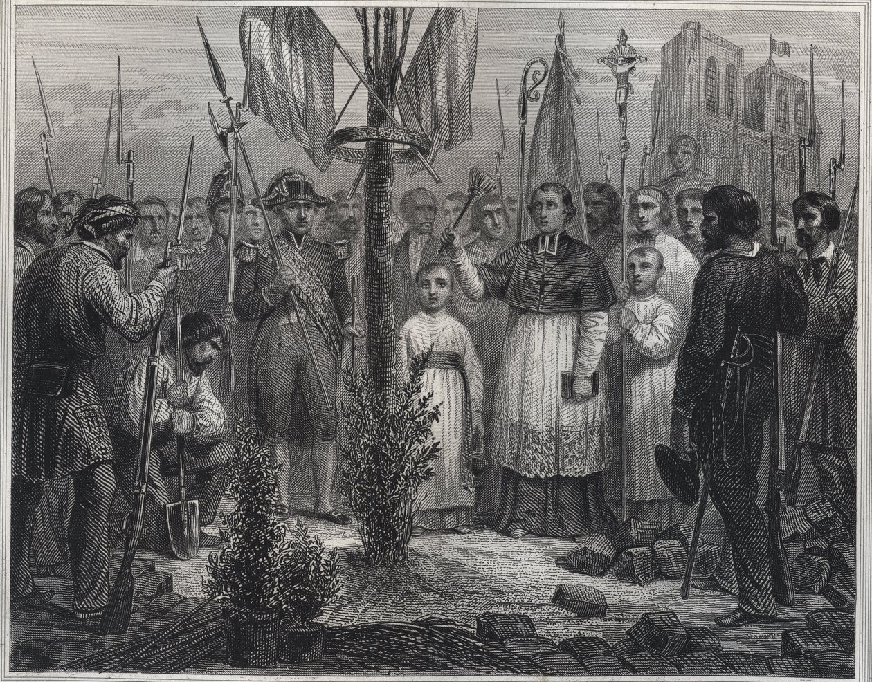 Die Pflanzung eines Freiheitsbaums während der Revolution - Gravur in „Les Fastes populaires, ou Histoire des actes heroiques du peuple et de son influence“ von Unknown artist