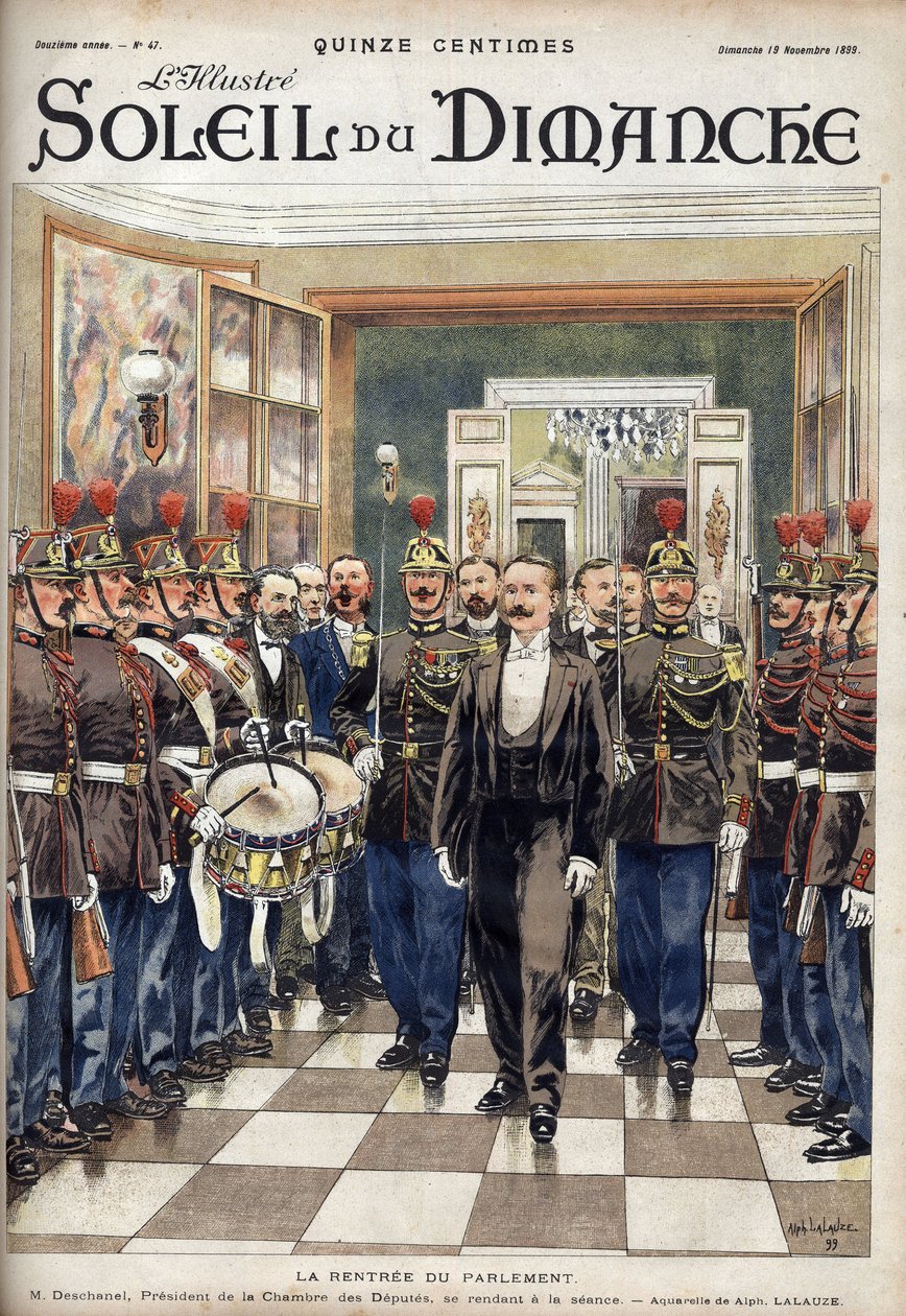 Die Rückkehr des Parlaments; Herr Paul Deschanel (1855-1922), Präsident der Abgeordnetenkammer, nimmt an der Sitzung teil. Gravur in „Le sun-du-dimanche“, 19. November von Unknown artist