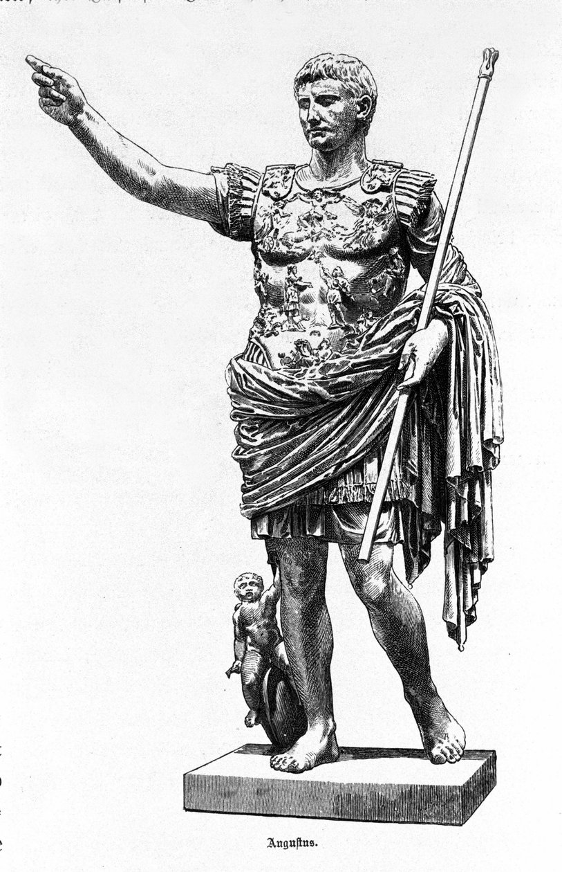 Der römische Kaiser Augustus (Octavian oder Octavian) (63 v. Chr. - 14), Gravur aus dem 19. Jahrhundert. von Unknown artist