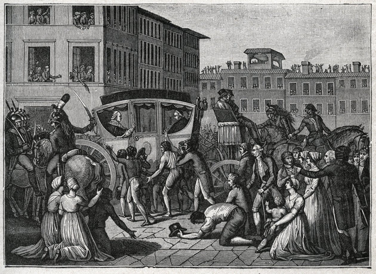 Die Ankunft von Papst Pius VI. (Giovanni Angelo Braschi genannt Pius VI., PIO 1717-1799) in Grenoble im Jahr 1799. Gravur von 1800. von Unknown artist