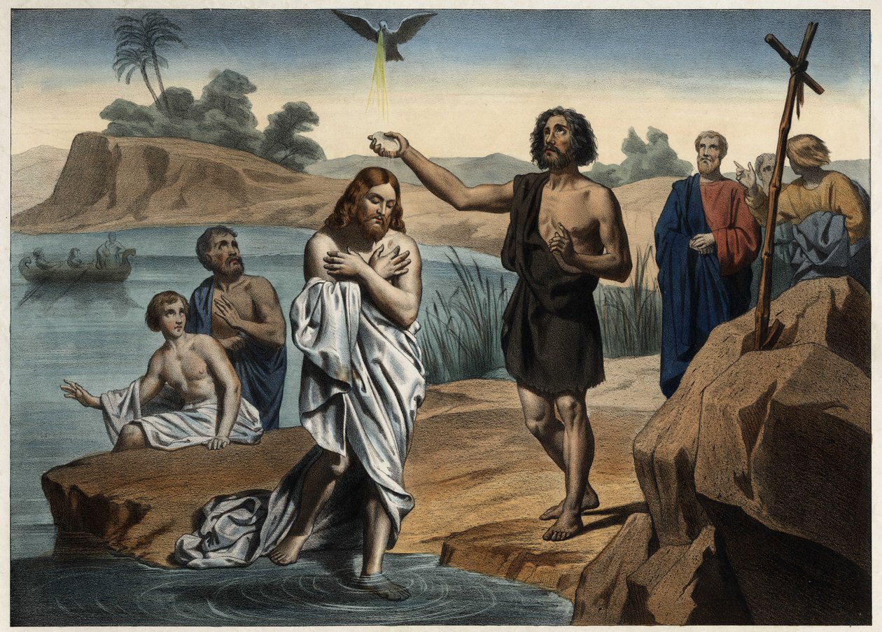 Die Taufe Christi. Anonyme Gravur aus der Mitte des 19. Jahrhunderts. von Unknown artist