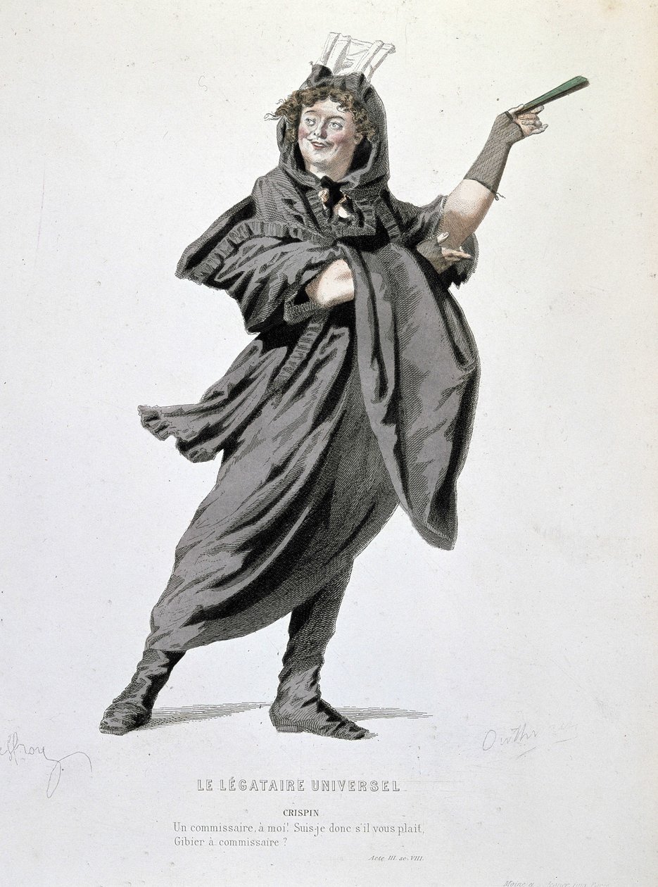 Die Figur des Crispin in „Der universelle Legat“ (1708) von Jean François Regnard (1655 - 1709). Gravur des 19. Jahrhunderts von Unknown artist