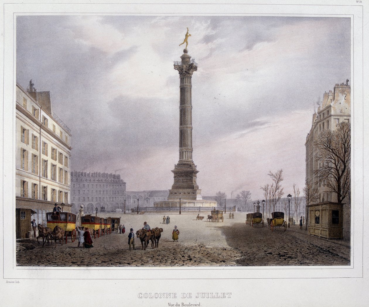 Die Julisäule (Place de la Bastille) vom Boulevard Beaumarchais aus gesehen von Unknown artist