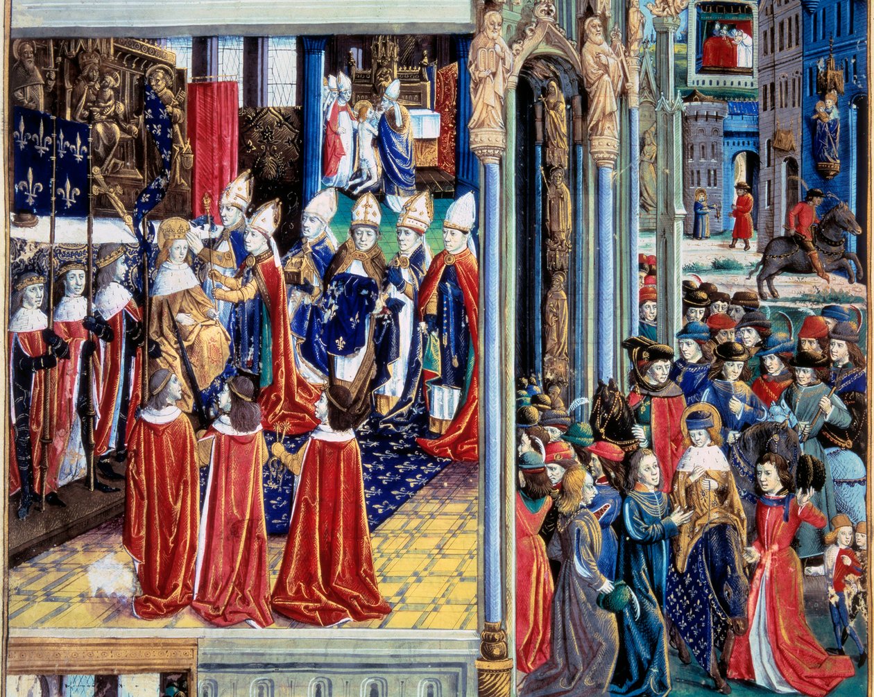 Die Krönung von König Ludwig IX. (1214-1270) am 29.11.1226 in der Kathedrale von Reims. Miniatur aus einem Manuskript „Das Buch der Taten von Monsignore Saint Louis“ 15. Jahrhundert. Paris, B.N. von Unknown artist