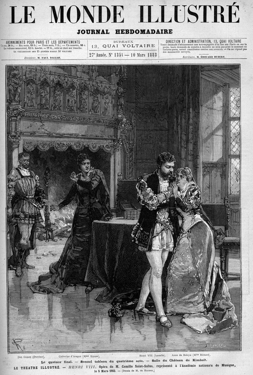 Das letzte Quartett, das zweite Gemälde des vierten Akts, das im Raum des Schlosses von Kimbolt stattfindet. Szene der Oper Henry VIII von Camille Saint-Saens, aufgeführt an der Nationalen Musikakademie am 5. März. von Unknown artist