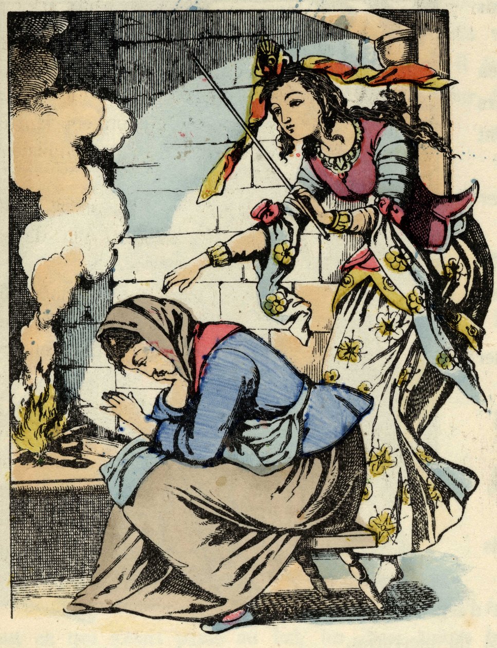 Die gute Fee von Aschenputtel und Aschenputtel. Illustration aus Charles Perraults Märchen „Aschenputtel oder Der kleine Glasschuh“ von Unknown artist
