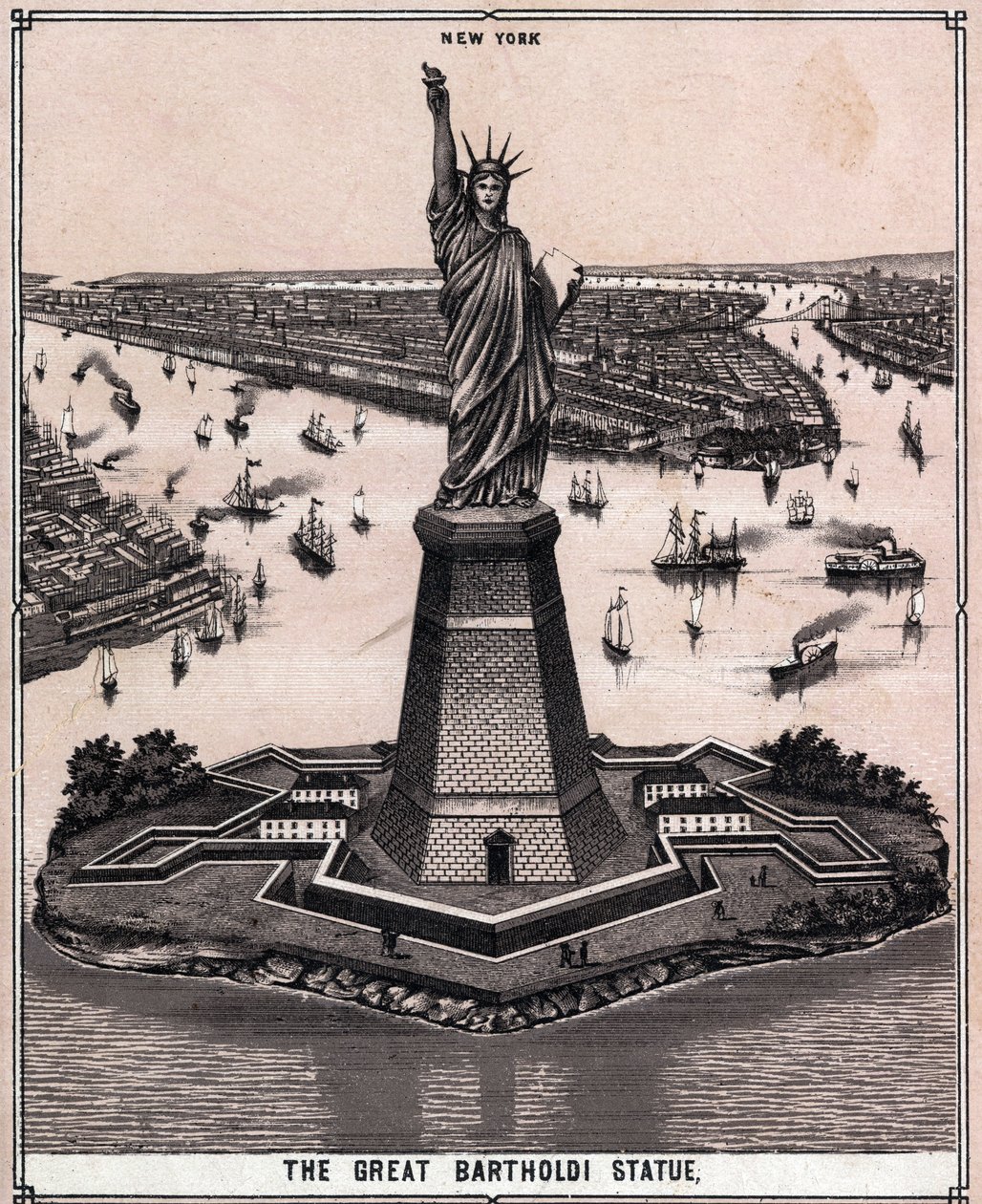 Die große Bartholdi-Statue in New York, USA in „Die Welt illustriert 168 Ansichten“ von Unknown artist